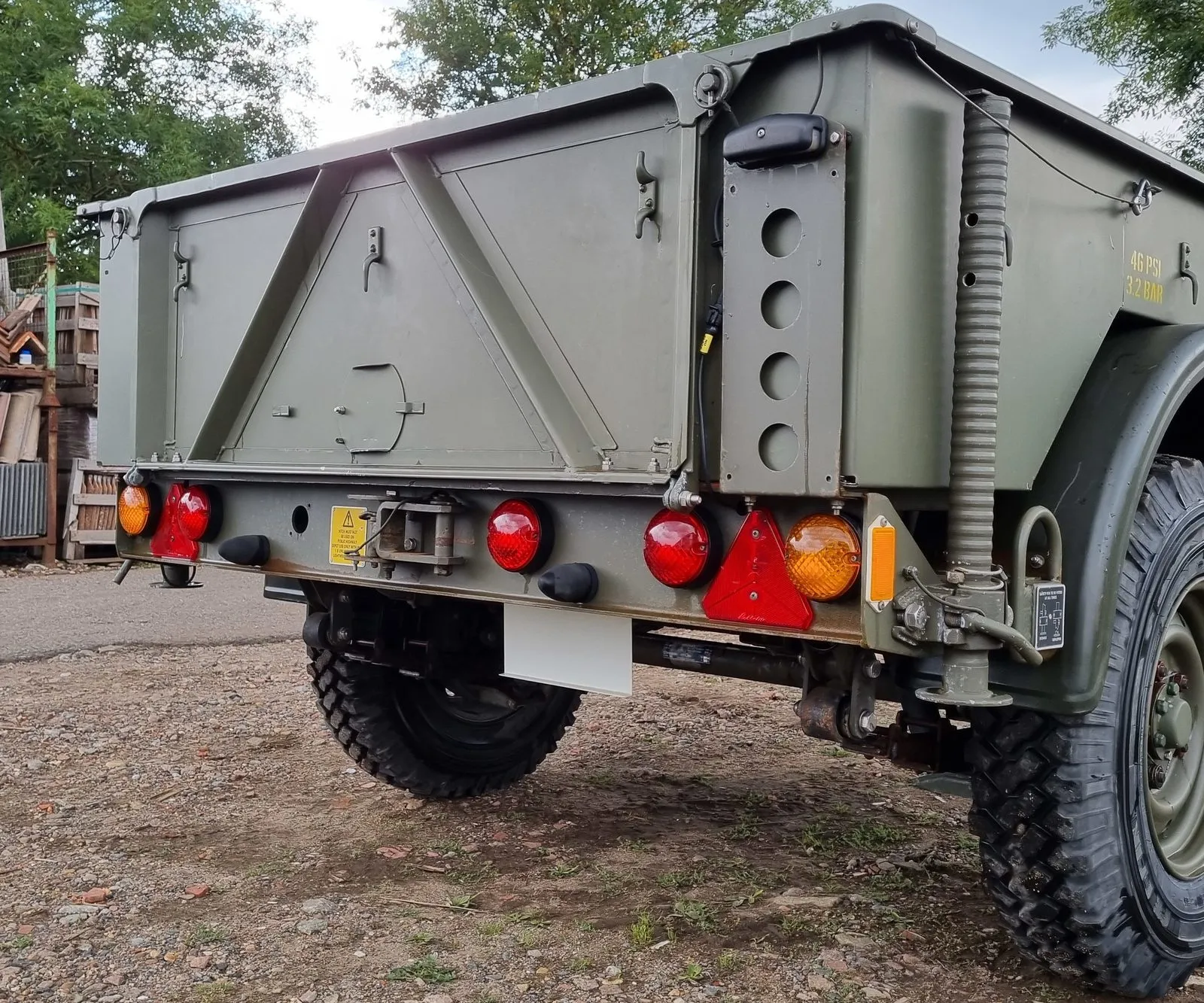 Ex-military trailer in olive green